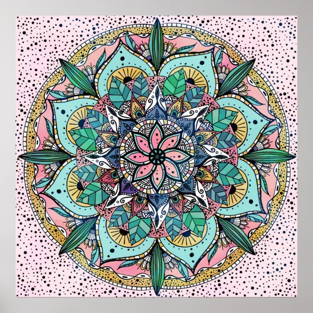 Boho Mandala Colorful Watercolor Floral Poster (Front)