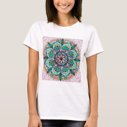 Boho Mandala Colorful Watercolor Floral T_Shirt