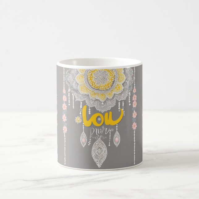 Boho Mandala Dreamcatcher Personalized Gray AI art Coffee Mug (Center)