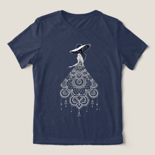 Boho Mandala Dress Woman Wide Brim Hat Line Art Tri-Blend Shirt