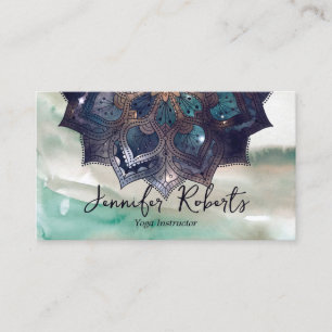 Boho Mandala Elegant Sage Green Gray Watercolor Business Card