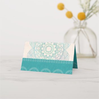 Boho Mandala Elegant Teal Wedding Table Place Card by BridalSuite at Zazzle