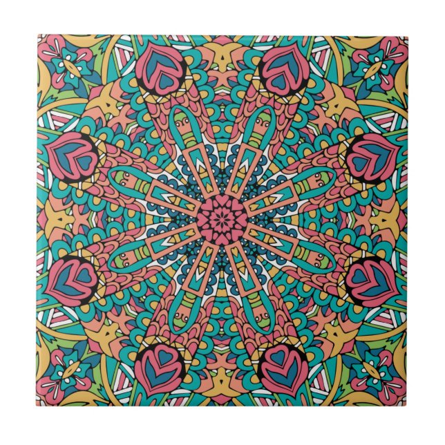 Boho Mandala Festive    Ceramic Tile (Front)