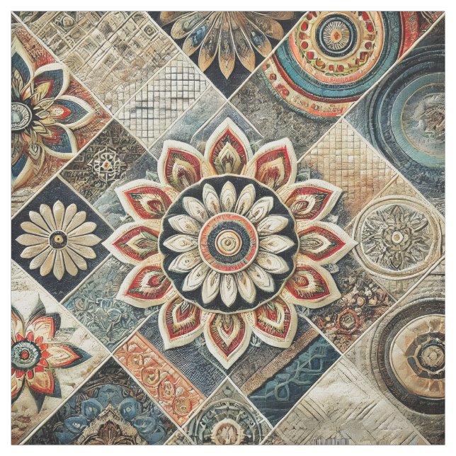 Boho Mandala Floral Modern Art in Earth Tones Fabric (Swatch)