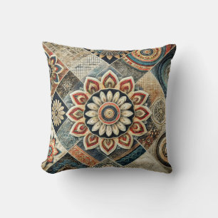 Boho Mandala Floral Modern Art Throw Pillow