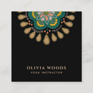 Boho Mandala Floral Yoga Instructor Square Business Card