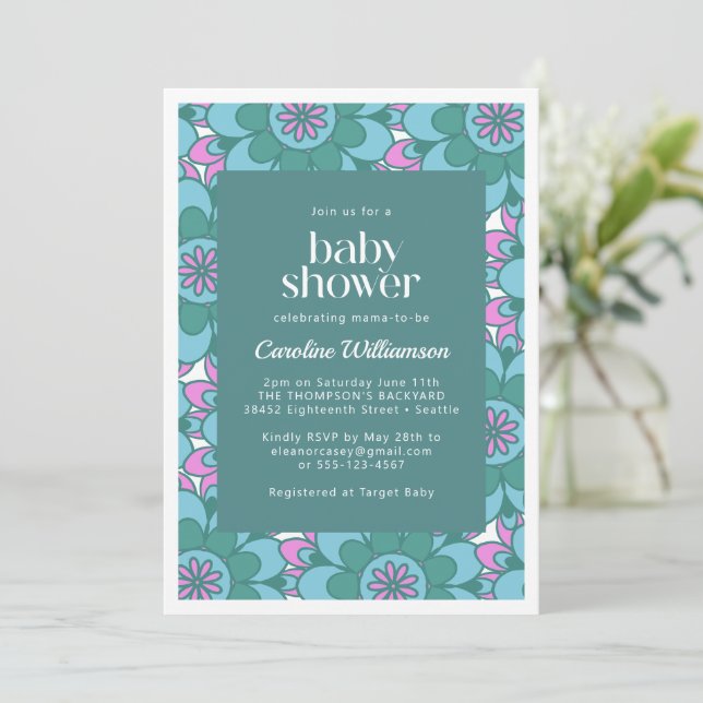 Boho Mandala Flower Colorful Groovy Baby Shower Invitation (Standing Front)
