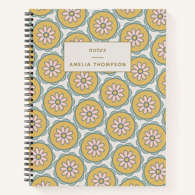 Boho Mandala Flower in Yellow Personalized  Notebook (Front)