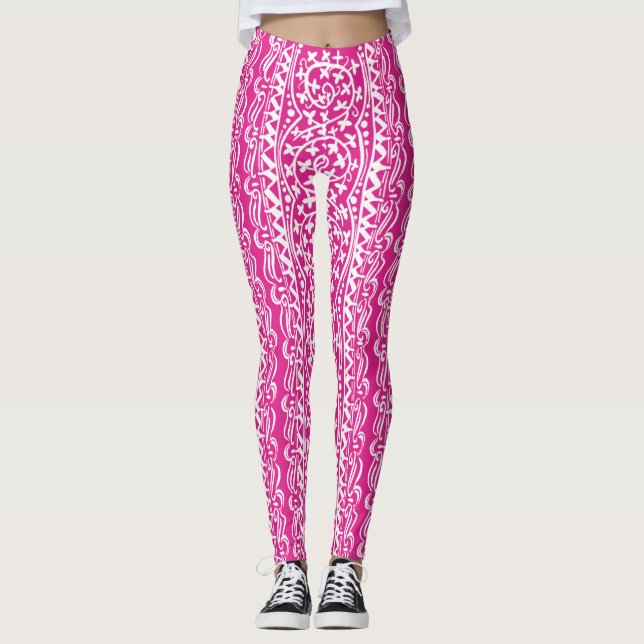 Boho Mandala Flower & Leaf Summer Leggings (Front)