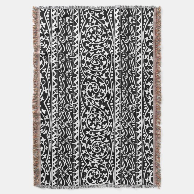 Boho Mandala Flower & Leaf Throw Blanket (Front Vertical)