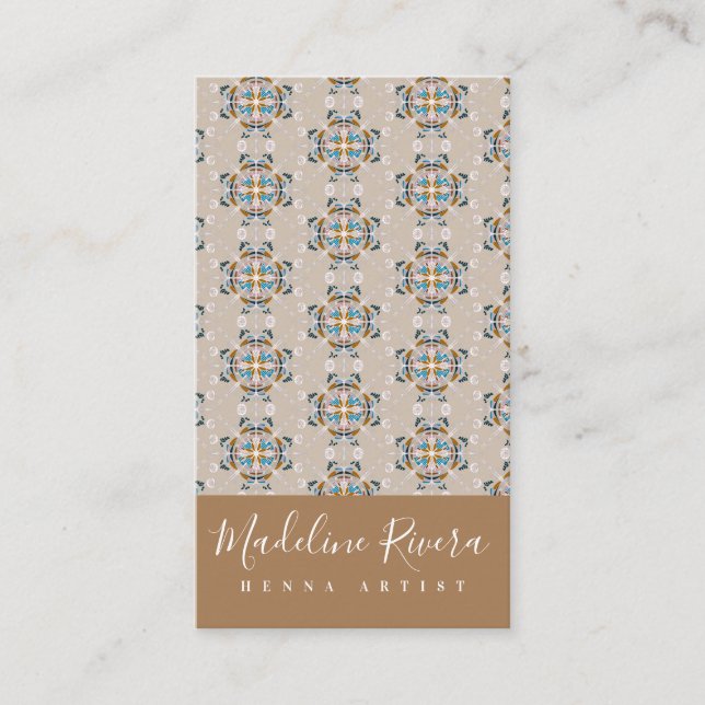  Boho Mandala Henna Artist Yoga Macrame Pattern  Business Card (Front)