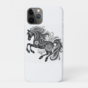 Boho Mandala Horse Black & White Art Phone Case