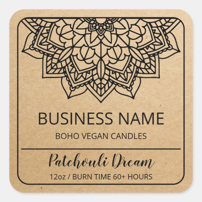 Boho Mandala Kraft Soy Candle Product Labels (Front)