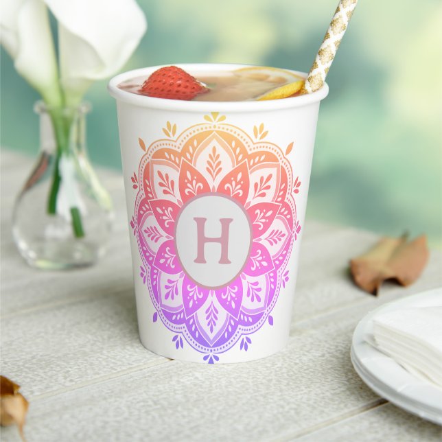 Boho Mandala Monogram Letter Paper Cups (Insitu)