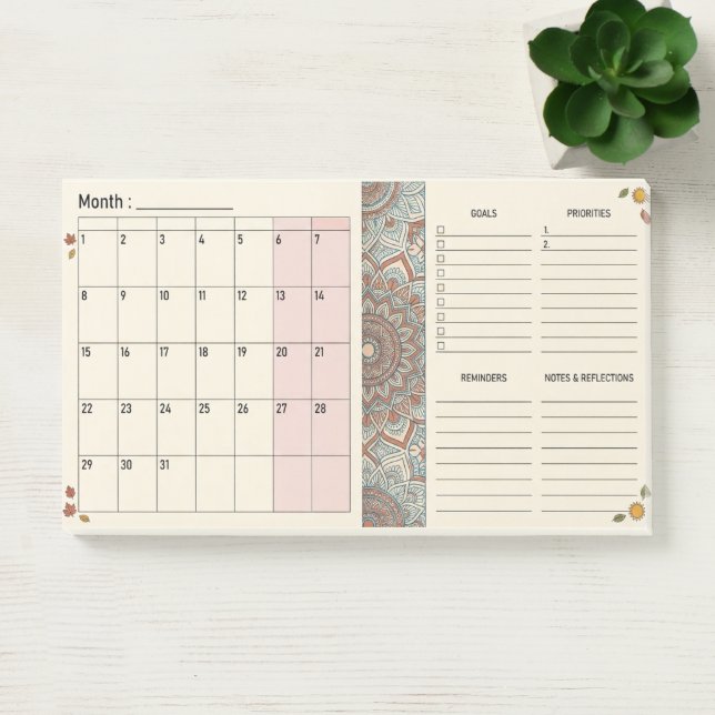 Boho Mandala Monthly Planner Post-it Notes (Office)