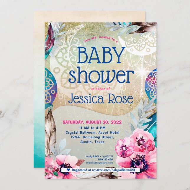 Boho Mandala Moon Baby Shower Invitation (Front/Back)