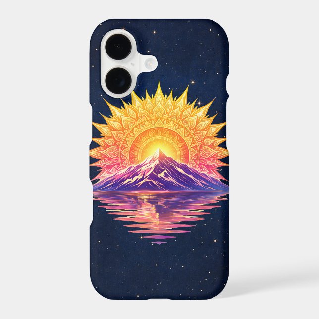 Boho Mandala Mountain Sunset | Cosmic Night Sky iPhone Case (Back)