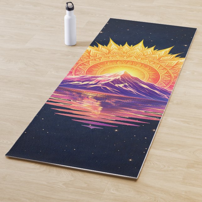 Boho Mandala Mountain Sunset | Cosmic Night Sky Yoga Mat (In Situ)
