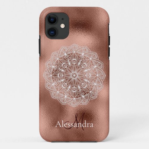 Boho Mandala Personalized Rose Gold Foil  iPhone 11 Case