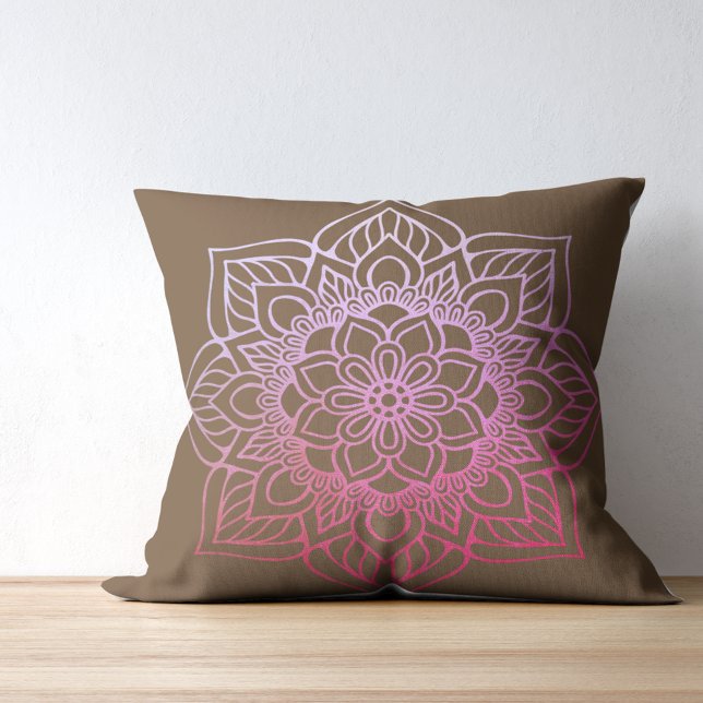 Boho Mandala Pink Brown Throw Pillow (Creator Uploaded)