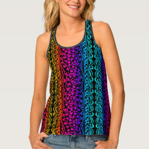 Boho Mandala Rainbow Flower & Leaf Tank Top