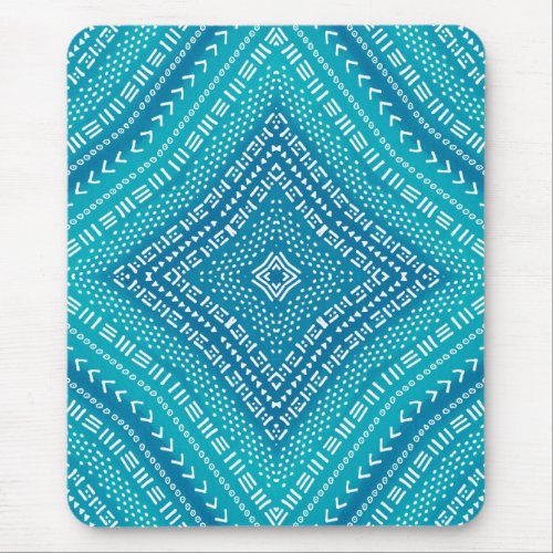 Boho Mandala Teal Blue Kaleidoscope Pattern Mouse Pad