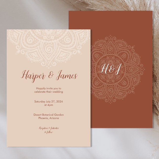 Boho Mandala Terracotta Minimalist Wedding Invitation (Creator Uploaded)