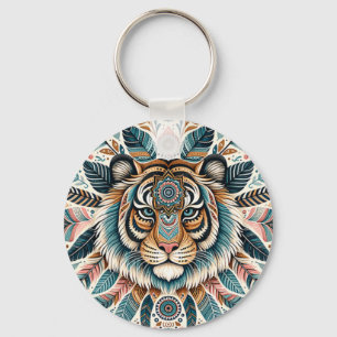 Boho mandala tiger feathers woman keychain