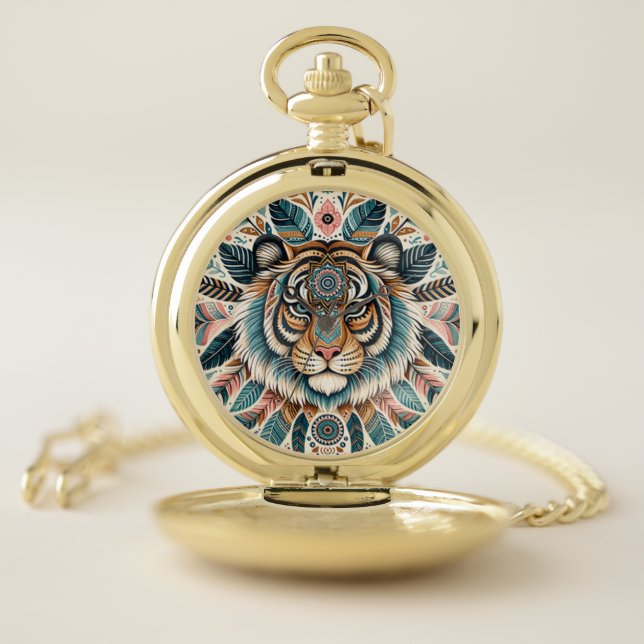 Boho mandala tiger feathers woman pocket watch (Inside)