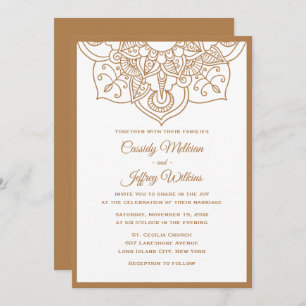 Boho Mandala Wedding Invitation Brown White Indian