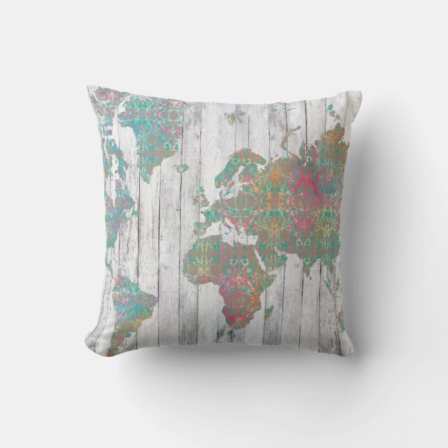 Boho Map II Throw Pillow (Front)