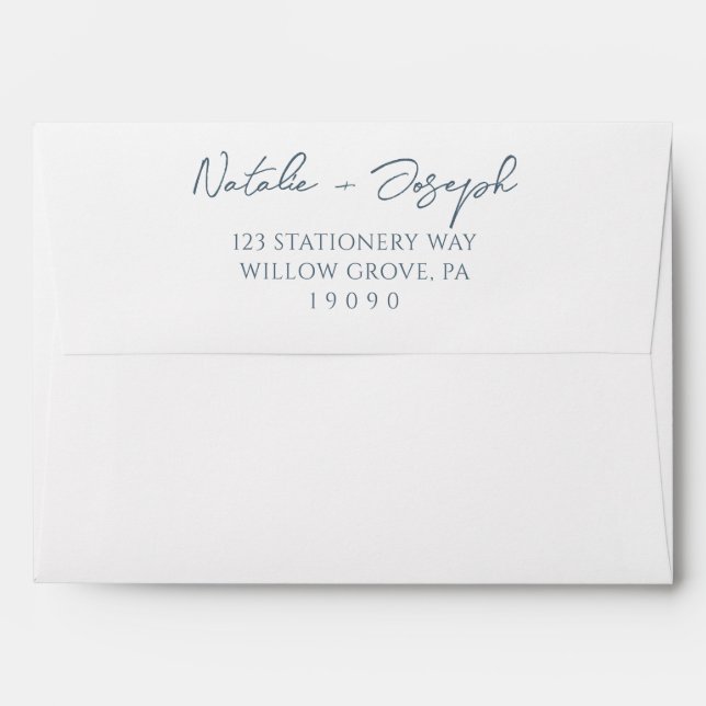 Boho Marina Bkue Hand Written Rustic Wedding Envelope (Back (Top Flap))