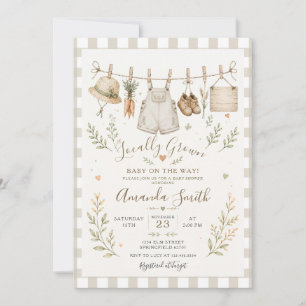 Boho Market Locally Grown Baby Shower Gingham Invitation