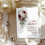 Boho maroon gold roses wedding save the date card<br><div class="desc">✅ For matching items search 208W in my collections ✅ Celebrate your love with this boho watercolor wedding invitation, featuring burgundy and white roses accented with gold leaves. Designed in a luxurious palette of burgundy, marsala, maroon, deep red, blush, and gold, this invitation combines romantic elegance with boho charm, perfect...</div>