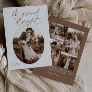 Boho Married & Bright Elegant Script Christmas Holiday Card