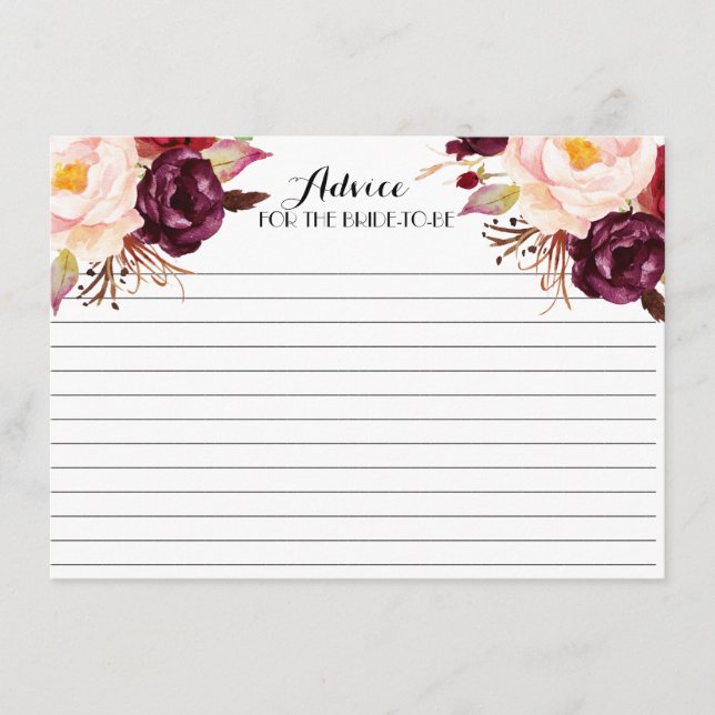 Boho Marsala  Beautiful Floral Advice Cards (Front)