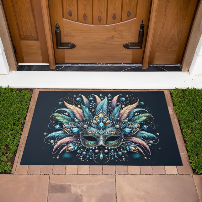 Boho Masquerade Feather Jewel Mask Doormat (Outdoor)