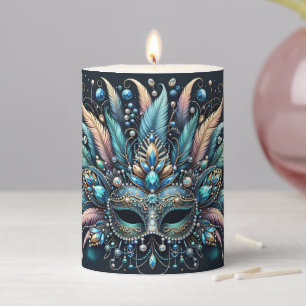 Boho Masquerade Feather Jewel Mask Pillar Candle