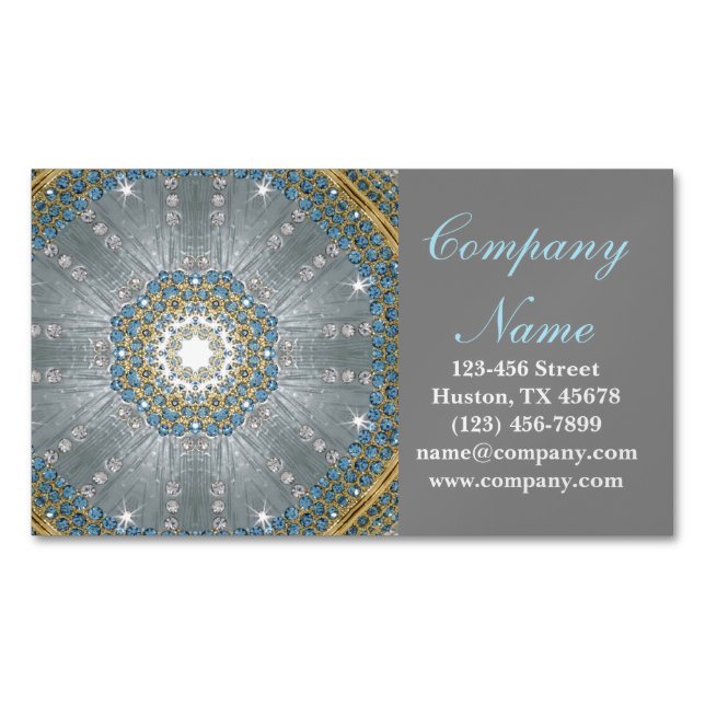 boho massage therapist Yoga silver blue mandala Business Card Magnet (Front)