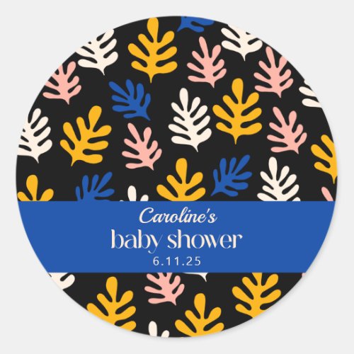 Boho Matisse Botanical Blue Custom Baby Shower Classic Round Sticker