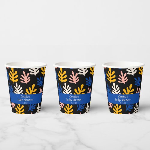 Boho Matisse Botanical Blue Custom Baby Shower Paper Cups