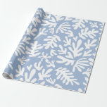 Boho Matisse Botanical Shapes Blue Christmas Wrapping Paper
