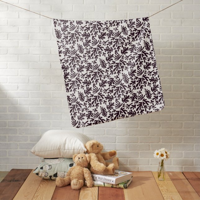 Boho Matisse Botanical Shapes Pattern Black Grey Baby Blanket (In Situ)