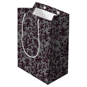 Boho Matisse Botanical Shapes Pattern Black Grey Medium Gift Bag