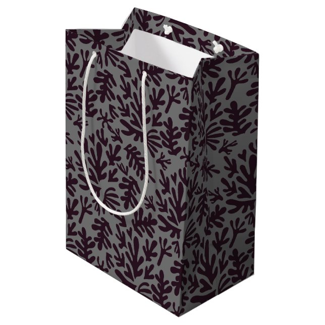 Boho Matisse Botanical Shapes Pattern Black Grey Medium Gift Bag (Back Angled)