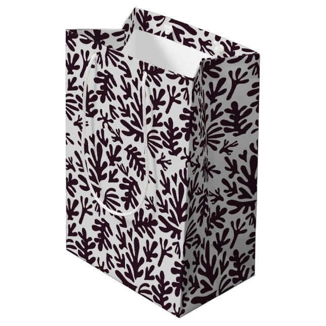 Boho Matisse Botanical Shapes Pattern Black Grey Medium Gift Bag (Back Angled)
