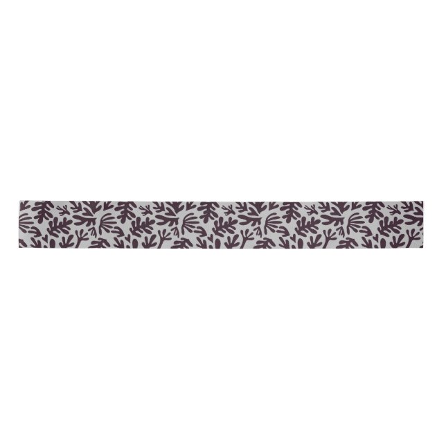 Boho Matisse Botanical Shapes Pattern Black Grey Satin Ribbon (Front)