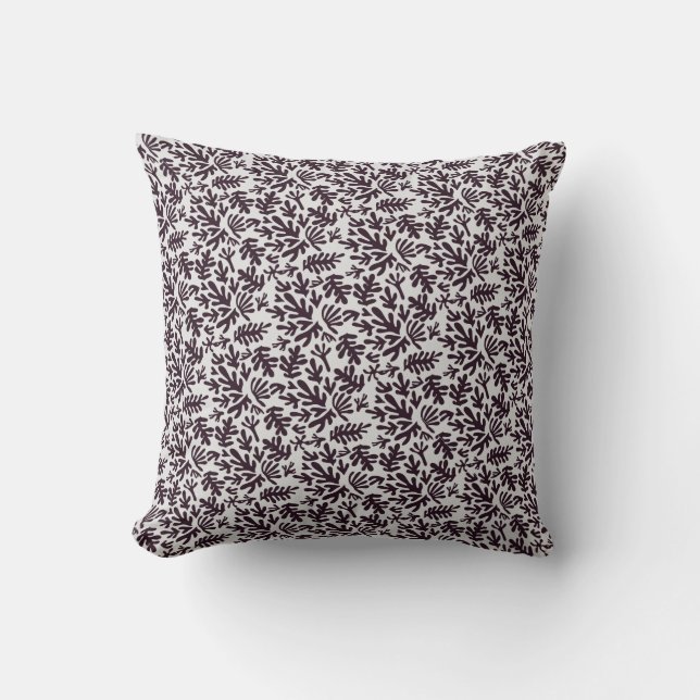 Boho Matisse Botanical Shapes Pattern Black Grey Throw Pillow (Front)