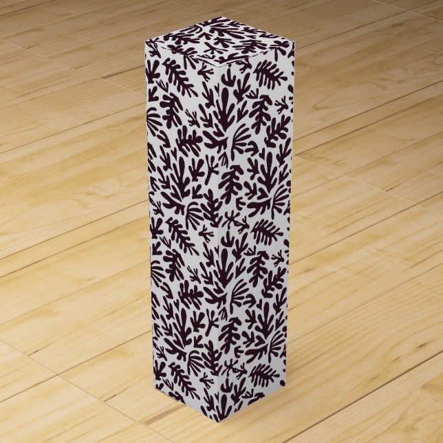 Boho Matisse Botanical Shapes Pattern Black Grey Wine Box (Front)