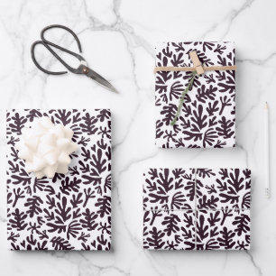 Boho Matisse Botanical Shapes Pattern Black White Wrapping Paper Sheets